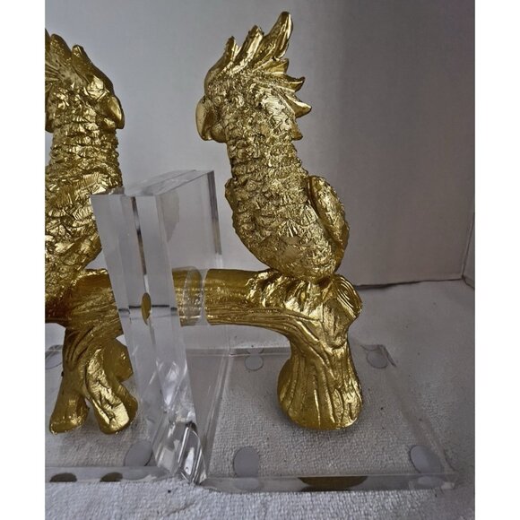 Cockatoo Cockatiel Parrot Bookends Gold Bird on Lucite 9"H x 6"W x 3"D ART DECO - Picture 5 of 11